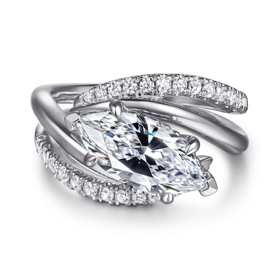 Gabriel - 14K White Gold Bypass Marquise Shape Diamond Engagement Ring