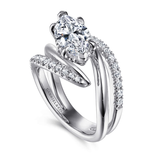 14K White Gold Bypass Marquise Shape Diamond Engagement Ring