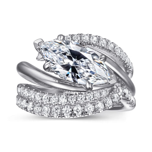 14K White Gold Bypass Marquise Shape Diamond Engagement Ring