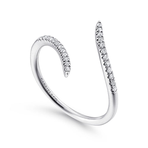 14K White Gold Bypass Open Diamond Ring