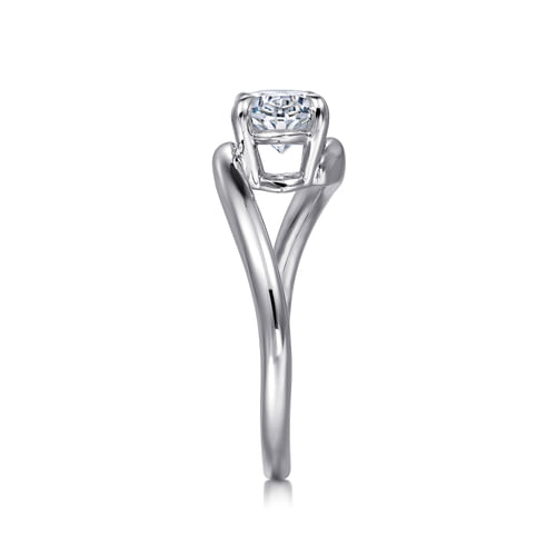 14K White Gold Bypass Oval Diamond Engagement Ring