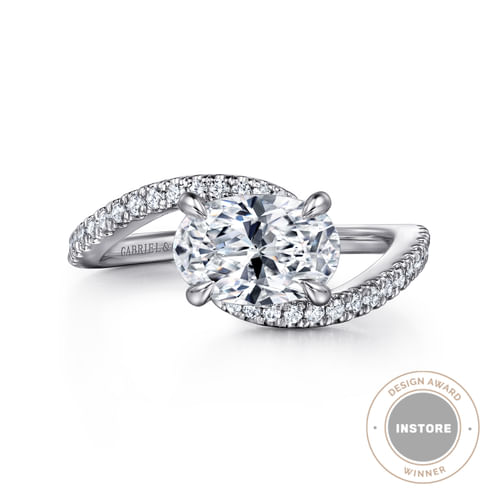 14K White Gold Bypass Oval Diamond Engagement Ring