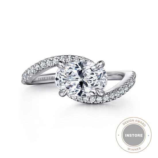Gabriel - 14K White Gold Bypass Oval Diamond Engagement Ring