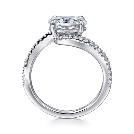14K White Gold Bypass Oval Diamond Engagement Ring angle 2