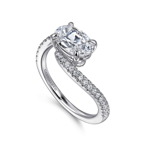 14K White Gold Bypass Oval Diamond Engagement Ring