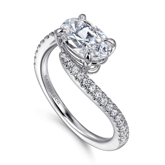 14K White Gold Bypass Oval Diamond Engagement Ring angle 3