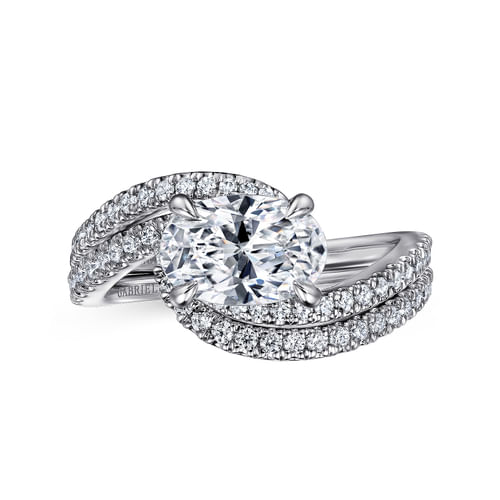 14K White Gold Bypass Oval Diamond Engagement Ring