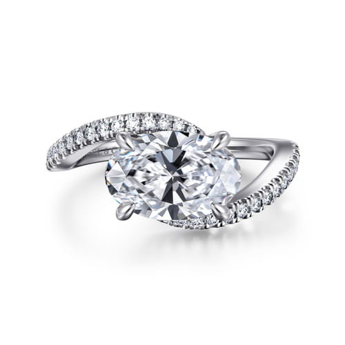 14K White Gold Bypass Oval Diamond Engagement Ring