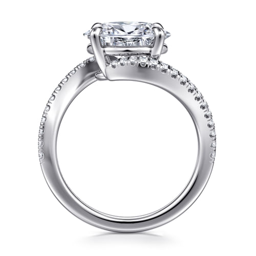 14K White Gold Bypass Oval Diamond Engagement Ring