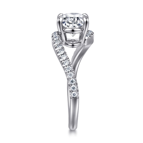 14K White Gold Bypass Oval Diamond Engagement Ring