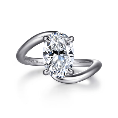 14K White Gold Bypass Oval Diamond Engagement Ring