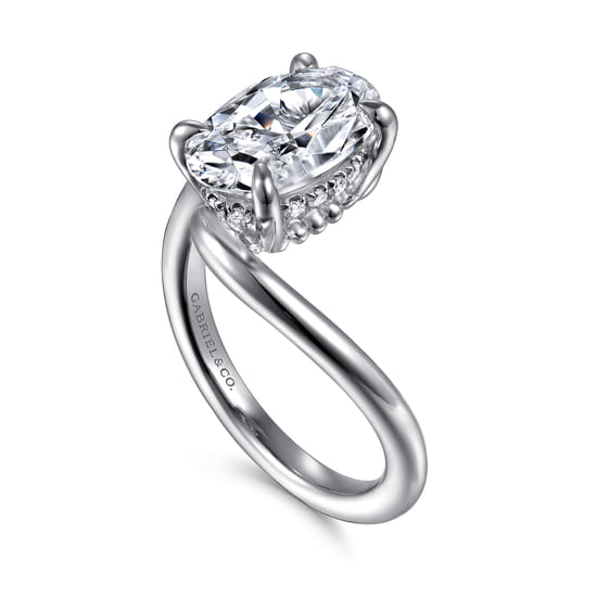 14K White Gold Bypass Oval Diamond Engagement Ring angle 3