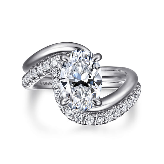 14K White Gold Bypass Oval Diamond Engagement Ring angle 4