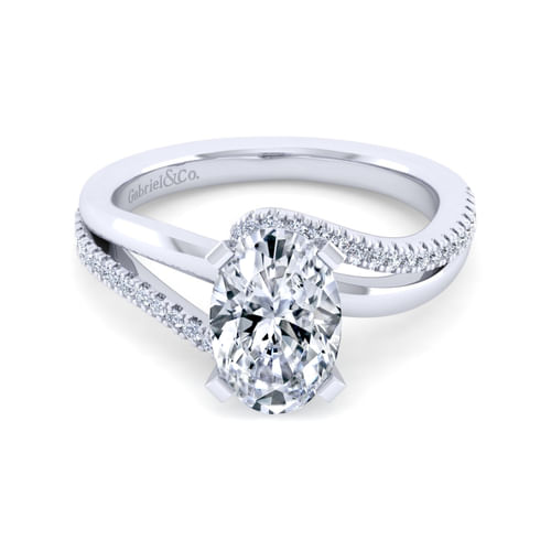 14K White Gold Bypass Oval Diamond Engagement Ring