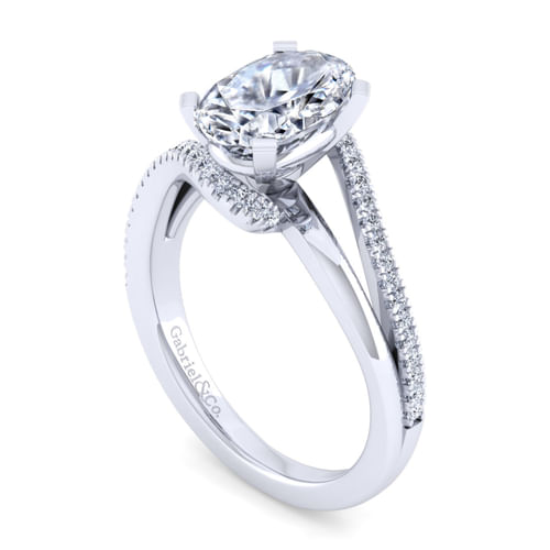 14K White Gold Bypass Oval Diamond Engagement Ring