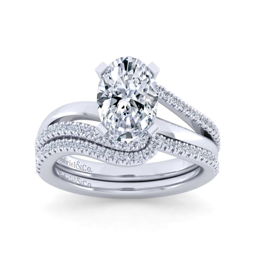 14K White Gold Bypass Oval Diamond Engagement Ring