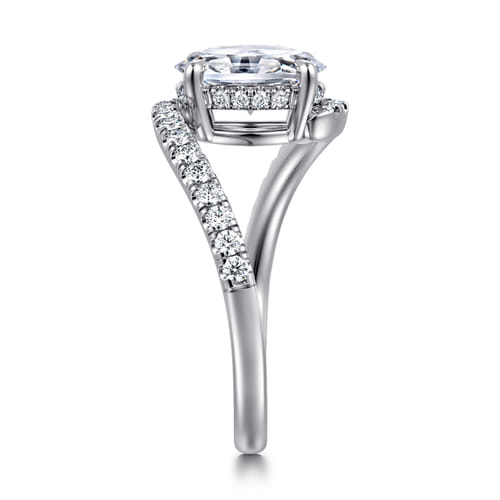 14K White Gold Bypass Oval Shape Hidden Halo Diamond Engagement Ring