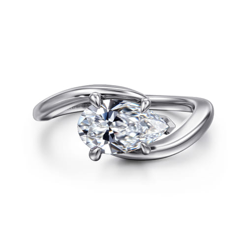 14K White Gold Bypass Pear Shape Diamond Engagement Ring