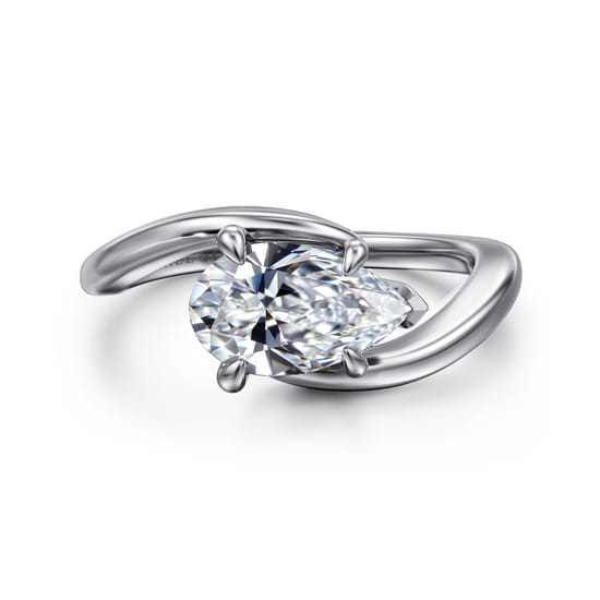 Gabriel - 14K White Gold Bypass Pear Shape Diamond Engagement Ring
