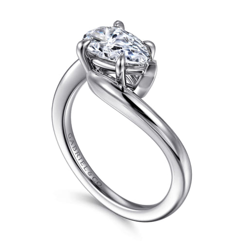 14K White Gold Bypass Pear Shape Diamond Engagement Ring