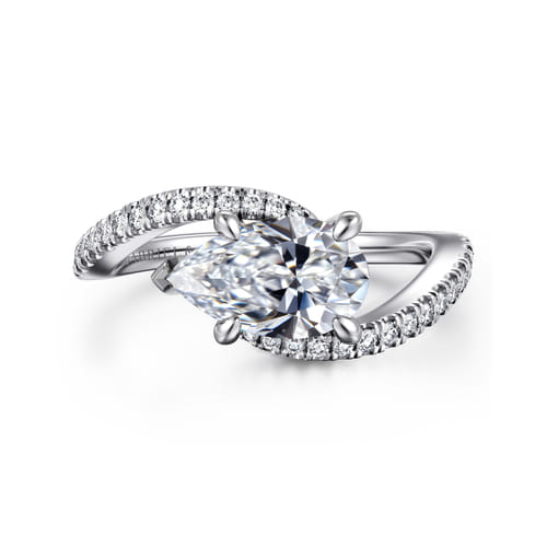14K White Gold Bypass Pear Shape Diamond Engagement Ring
