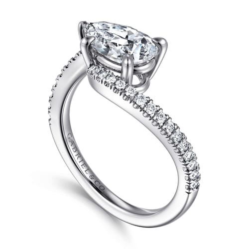 14K White Gold Bypass Pear Shape Diamond Engagement Ring