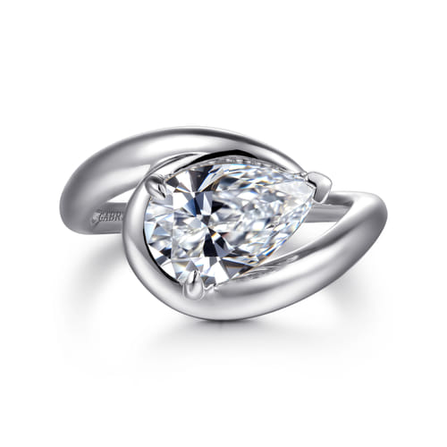 14K White Gold Bypass Pear Shape Diamond Engagement Ring
