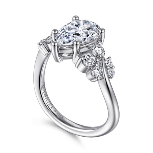 14K White Gold Bypass Pear Shape Diamond Engagement Ring