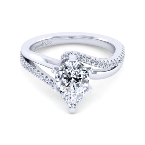 14K White Gold Bypass Pear Shape Diamond Engagement Ring