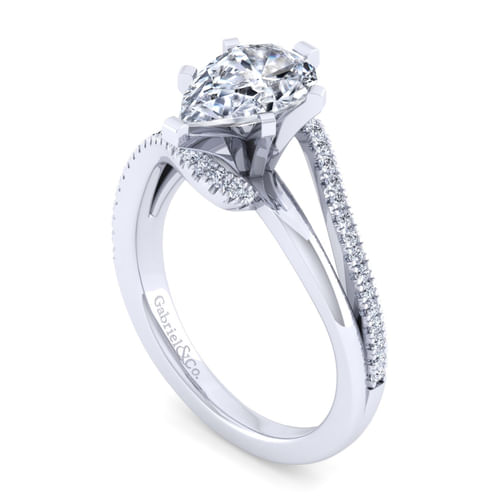 14K White Gold Bypass Pear Shape Diamond Engagement Ring