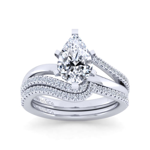 14K White Gold Bypass Pear Shape Diamond Engagement Ring