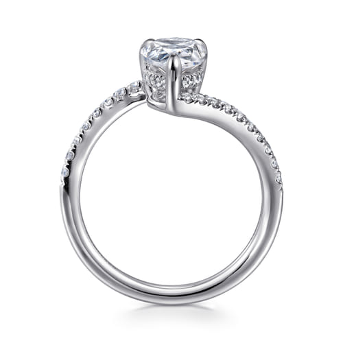 14K White Gold Bypass Pear Shape Hidden Halo Diamond Engagement Ring