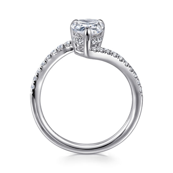 14K White Gold Bypass Pear Shape Hidden Halo Diamond Engagement Ring angle 2