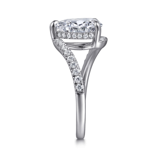 14K White Gold Bypass Pear Shape Hidden Halo Diamond Engagement Ring angle 5