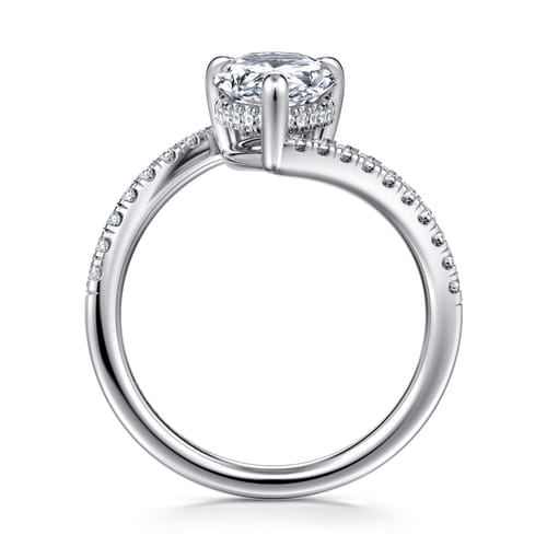 14K White Gold Bypass Pear Shape Hidden Halo Diamond Engagement Ring