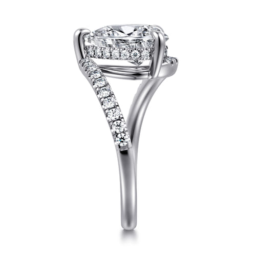 14K White Gold Bypass Pear Shape Hidden Halo Diamond Engagement Ring