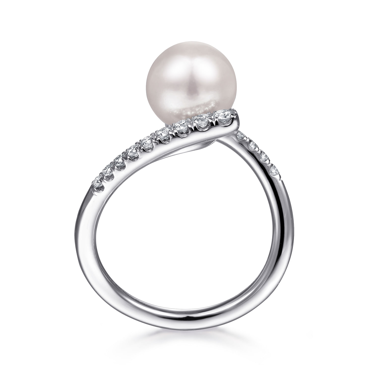 14K White Gold Bypass Pearl and Diamond Ring