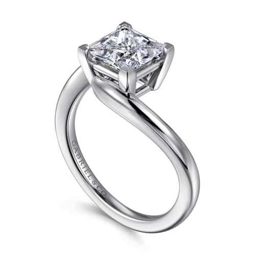 14K White Gold Bypass Princess Cut Diamond Engagement Ring