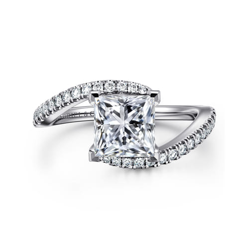 14K White Gold Bypass Princess Cut Diamond Engagement Ring