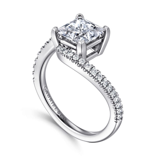 14K White Gold Bypass Princess Cut Diamond Engagement Ring