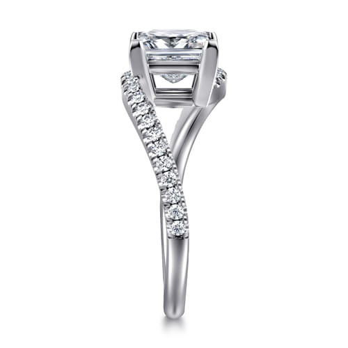 14K White Gold Bypass Princess Cut Diamond Engagement Ring