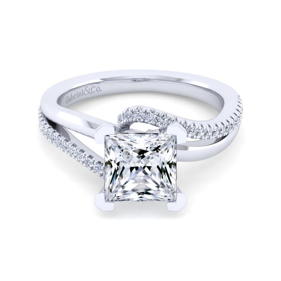 Gabriel - 14K White Gold Bypass Princess Cut Diamond Engagement Ring