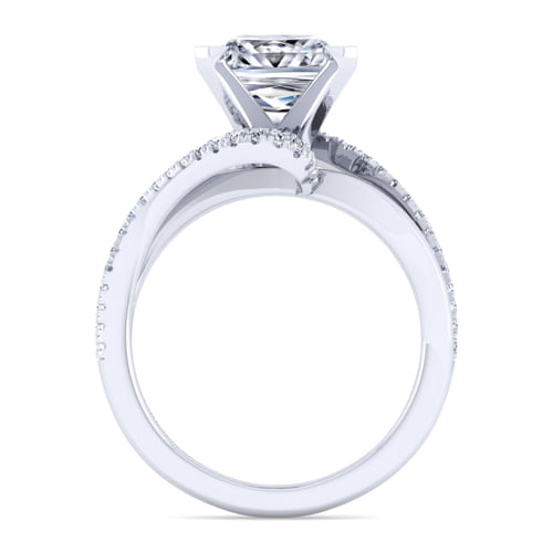 14K White Gold Bypass Princess Cut Diamond Engagement Ring