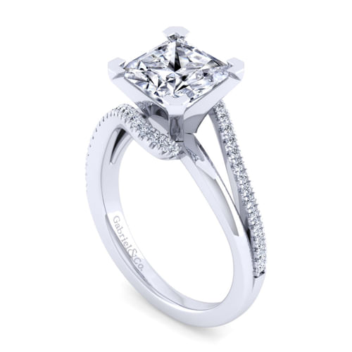 14K White Gold Bypass Princess Cut Diamond Engagement Ring