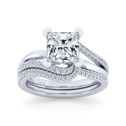 14K White Gold Bypass Princess Cut Diamond Engagement Ring