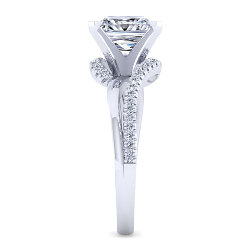 14K White Gold Bypass Princess Cut Diamond Engagement Ring