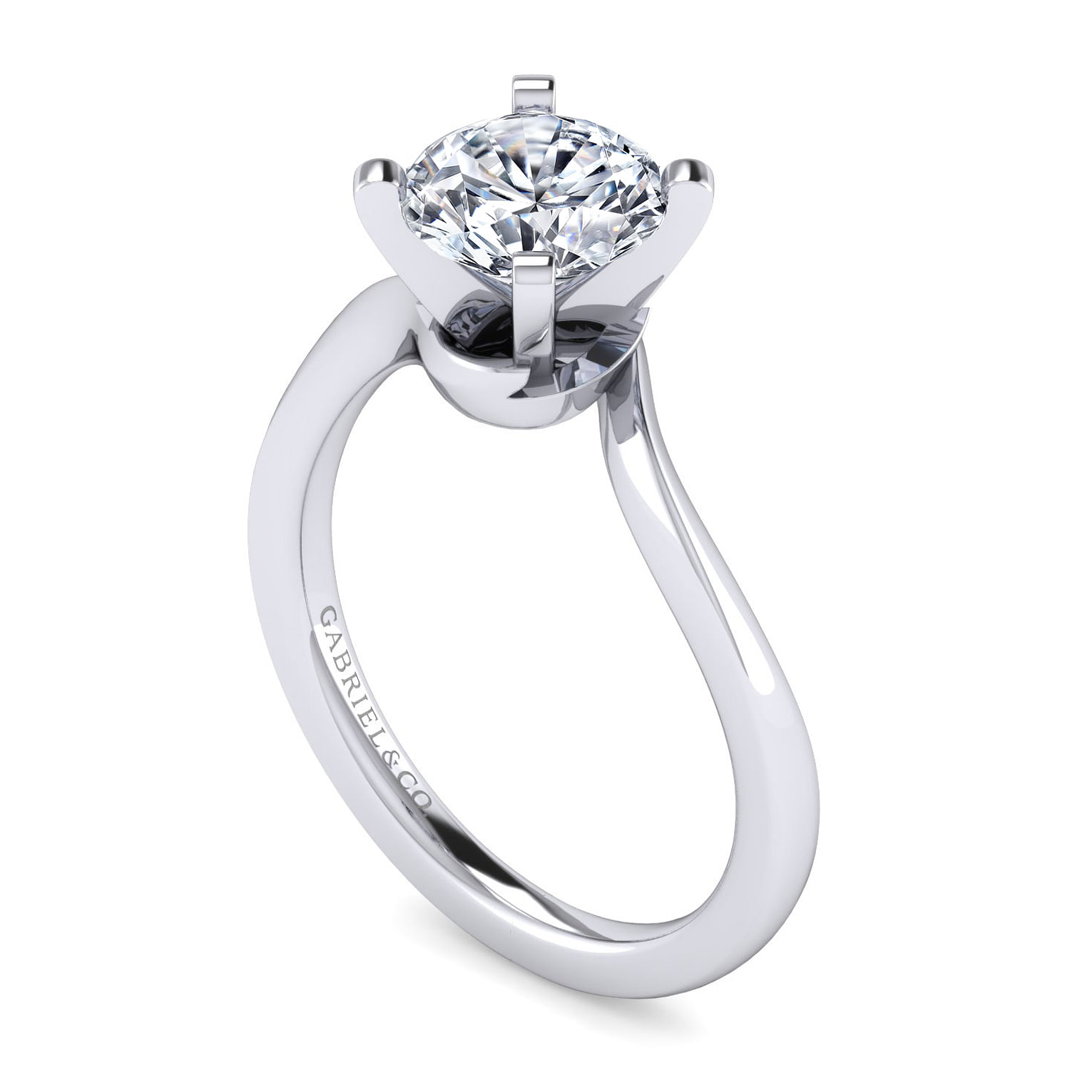 14K White Gold Bypass Round Diamond Engagement Ring