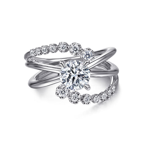 14K White Gold Bypass Round Diamond Engagement Ring