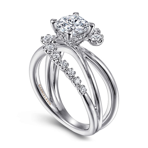 14K White Gold Bypass Round Diamond Engagement Ring