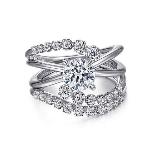 14K White Gold Bypass Round Diamond Engagement Ring
